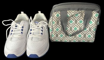 Pair Ladies Propet Sneakers, Leather Uppers, Size 10 And Fit-N-Fresh Insulated Hand Bag