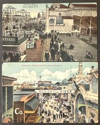 Two Antique Coney Island, NY Postcards: 'Witching Waves' & 'Steeplechase Park'