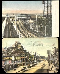Two Antique Postcards Of Coney Island, NY - 'The Race Course' & 'Surf Avenue'