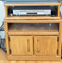 Vintage 2 Pcs Oak TV Stand, 2-Doors, With Removeable Riser, 26.5' X 16.5' X 29.75'H