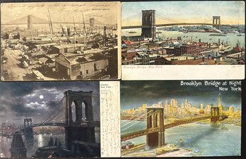 Four Vintage Postcards Of The Brooklyn Bridge - New York City - 2 Postally Used: 1905 & 1906
