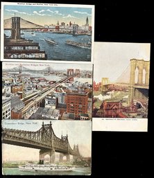 4 Vintage Postcards Of NYC Brisges - 3 Of Brooklyn Bridge - 1 Of Queensboro Bridge - 1' Postally Used 1912