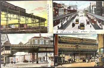 Four Early Postcards Of The NYC Elevated Railway - 3 Postally Used - 1910 - 1921 -can't Read Last Date