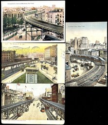 Four Postcards Of The NYC Elevated Railway - All Postally Used: Postmarks: 1906 - 1908 - 1909 -1921