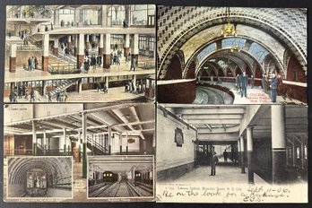 Four Antique Postcards Of The NYC Subway System - 3 Postally Used: 1905 - 1908 - 1922