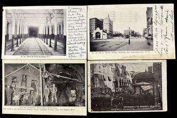 Four Antique Postcards Of The NYC Subway System: 2 Postally Used: 1906 & 1909