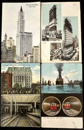 Four Antique Postcards Of New York City - 2 Subway & 2 Skyscrapers - 1 Postally Used: 1907