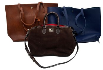 3 Pcs Quality Ladies Hand Bag & Satchels - Dooney & Bourke Suede And 2-Satchels As Pictured
