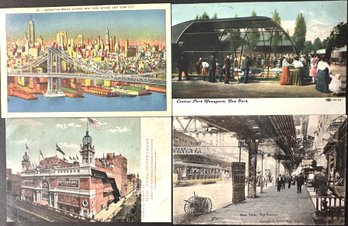 Four Antique New York City Postcards - One Is Postally Used: 1910