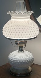 Vintage Milk Glass Hobnail Electric Hurricane Style Lamp With Chimney, Works, 16'H