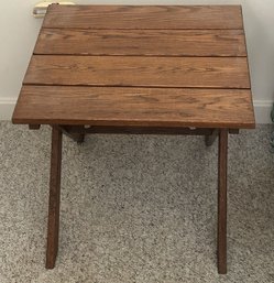 2 Pcs Superb Pair Byer Of Maine Pangean Folding Hard Wood Table, Slatted Top, 21' X 20.5' X 18.5'H