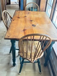 5 Pcs Kitchen Table With 2-Drawers And 4-Curved Brace Back Chairs, 2-Tone Forest Green & Natural