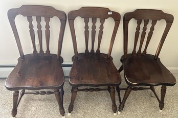 3 Pcs Matched Pair Ethan Allen Old Tavern Rustin Dark Pine Side Chairs, 17.5' X 17' X 34'H