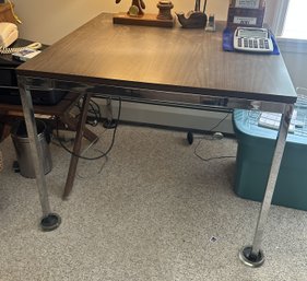 Square Metal Frame With Formica Wood Grain Top, .36' X 36' X 28.5'H
