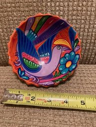 Colorful Bird & Flower Pottery Trinket Bowl