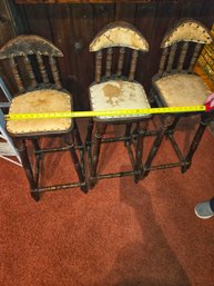3 Vintage Rustic Petite Bar Stools Need Some Reupolstery