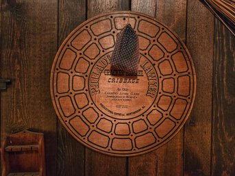 Vintage Cribbage Board With Pieces Used As Wall Decor