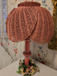 Rose Colored Rattan Lamp