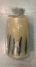 Candle With Green Leave Design Wrapped New