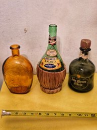 3 Vintage Colored Bottles