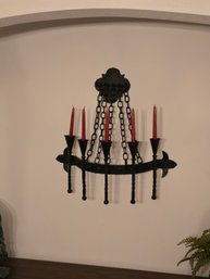 Hanging Metal Candleabra With 5 Red Candles