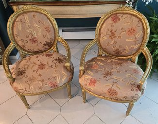 Pair Of Louis XVI Gilt Fauteuils Chairs