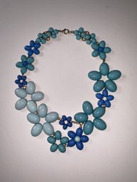 Necklace - Blue Beaded Flower Choker