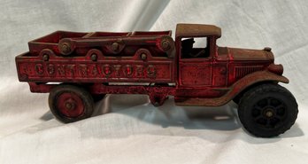 Antique Red Cast Metal Contractors Truck