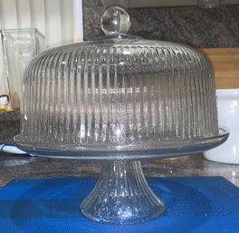 Fluted Glass Covered Cake Stand
