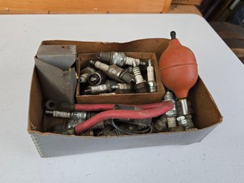 Vintage Spark Plug Lot  Champion, NGK & More  Plus Rubber Bulb Pump & Misc Automotive Parts