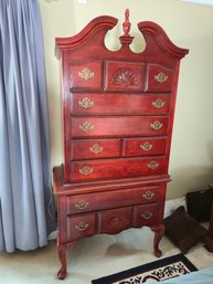 Chippendale-Style Cherry Chest-on-Chest Highboy With Cabriole Legs & Carved Shell Detail  Two-Piece Tallboy D
