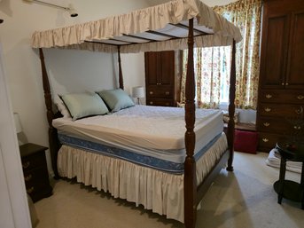 Cherry Four-Poster Queen Canopy Bed With Carved Posts  Includes Fabric Canopy Drape