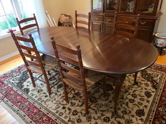 Queen Anne-Style Oval Dining Table & 5 Ladder-Back Chairs  Cabriole Legs, Includes Both Extension Leaves