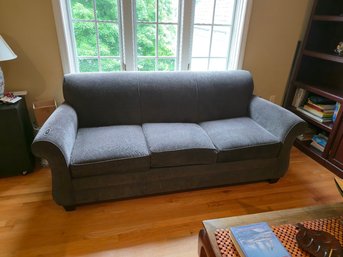 Blue-Gray Textured Sofa  Rolled-Arm Corduroy-Style Sofa