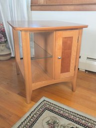 Riverside Furniture 2002 MCM Style End Table W/ Glass Shelf & Cabinet