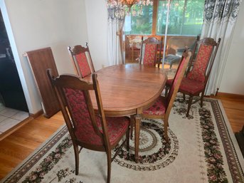 Vintage Broyhill Lenoir Dining Set – Table W/ 5 Upholstered Chairs & Leaves