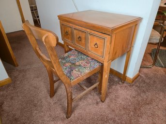 Vintage Kenmore Sewing Machine In Wood Cabinet W/ Chair – Powers On