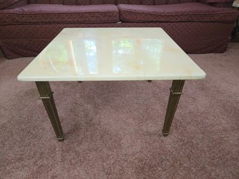 Vintage 1960s/70s Faux Onyx Coffee Table – Brass Tone Legs – 25' Square