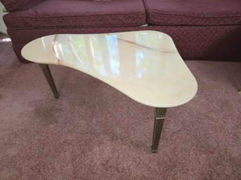1963 Marblecraft MCM Boomerang Coffee Table – Faux Marble – Brass Tone Legs