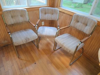 Set Of 3 Vintage Daystrom Brass Tone Cantilever Armchairs