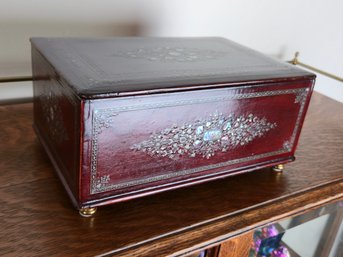 Decorative Wooden Jewelry Or Keepsake Box With Mother Of Pearl Style Inlay – Floral Design