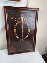 Vintage Decorative Wood Panel With Floral Garland, Torch & Mother Of Pearl Inlay – 11' X 17'
