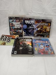 Lot Of 5 PS3 Games In Cases, Grand Theft Auto, Call Of Duty GHO, Uncharted 3, Sports Champions 2, Fallout 3