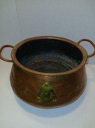 Antique Round Hammered Copper Pot, Brass Name Plate With Logo And Date Of 1890, See Pics