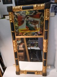 Vintage Hand Painted Lady At Piano With Baby, Glass Is Cracked But Still Beautiful. See Pics