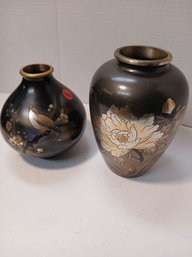 Pair Of Vintage Japanese Floral Chokin Vases