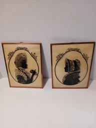 Lot Of Two Vintage, Framed, Dome Glass Decorative Silhouettes, Ladies In Bonnets