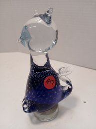 Hand Blown Murano Cobalt Blue Cat, Such A Cute 7 Inch Tall Kitty. See Pics