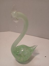 Beautiful Murano Style Green And White Swan Paperweight
