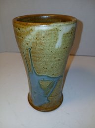 Small Signed Pottery Vase, Drinking Glass, 6.5 Inches Tall, See Pics